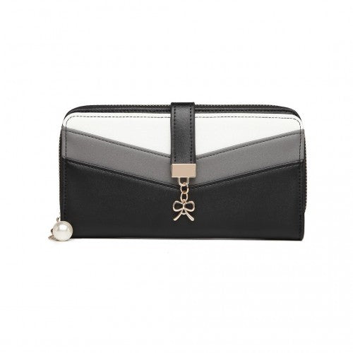 LP2215 - Miss Lulu Mixed Colour Women's Leather Look Clutch Purse - Black