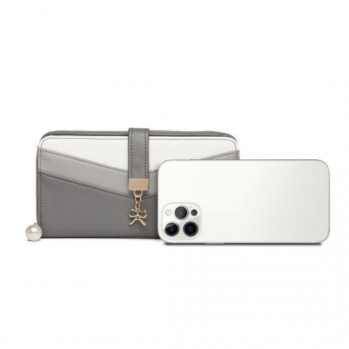 LP2215 - Miss Lulu Mixed Colour Women's Leather Look Clutch Purse - Grey