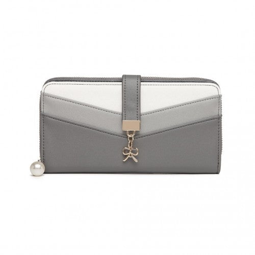 LP2215 - Miss Lulu Mixed Colour Women's Leather Look Clutch Purse - Grey