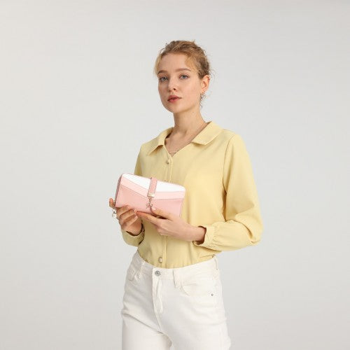 LP2215 - Miss Lulu Mixed Colour Women's Leather Look Clutch Purse - Pink