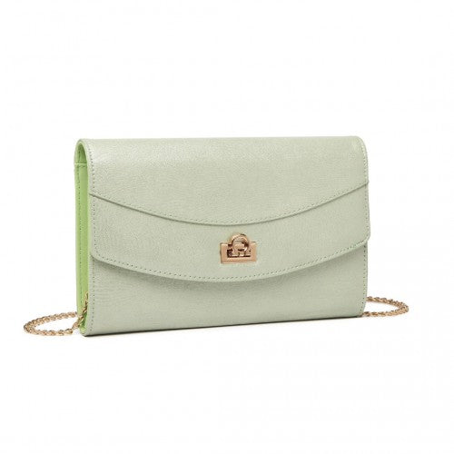 LP2219 - Miss Lulu Elegant Flap Clutch Leather Chain Evening Bag - Green