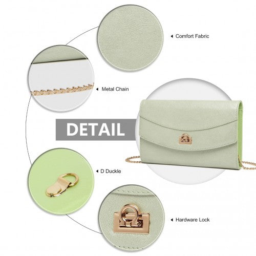 LP2219 - Miss Lulu Elegant Flap Clutch Leather Chain Evening Bag - Green