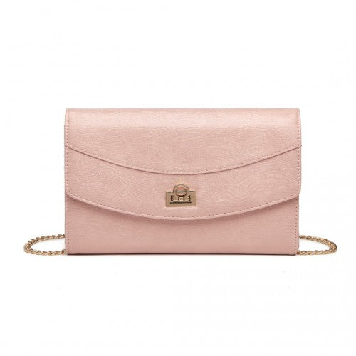 LP2219 - Miss Lulu Elegant Flap Clutch Leather Chain Evening Bag - Pink