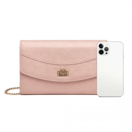 LP2219 - Miss Lulu Elegant Flap Clutch Leather Chain Evening Bag - Pink