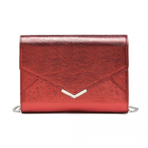 LP2306 - Miss Lulu Glitter Envelope Flap Clutch Evening Bag - Red