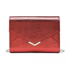 LP2306 - Miss Lulu Glitter Envelope Flap Clutch Evening Bag - Red