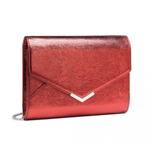 LP2306 - Miss Lulu Glitter Envelope Flap Clutch Evening Bag - Red