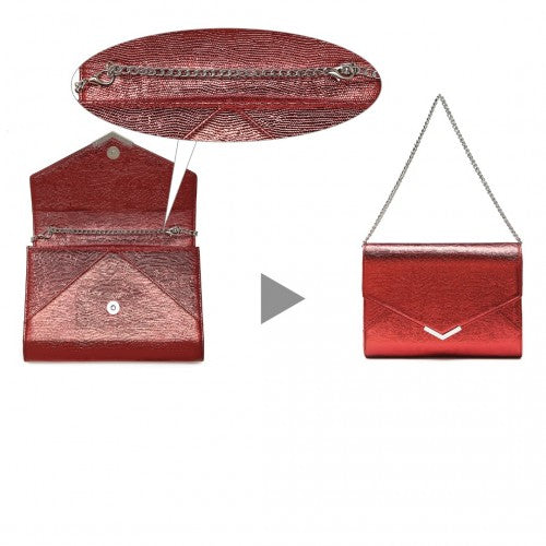 LP2306 - Miss Lulu Glitter Envelope Flap Clutch Evening Bag - Red