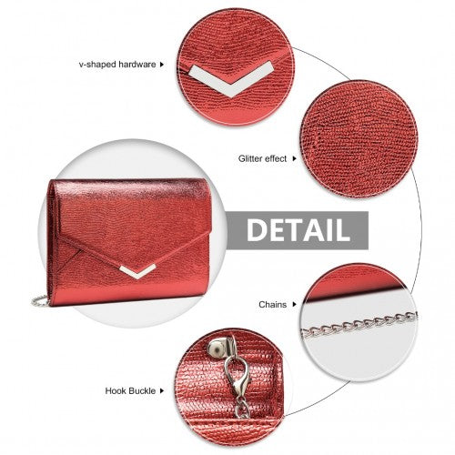 LP2306 - Miss Lulu Glitter Envelope Flap Clutch Evening Bag - Red