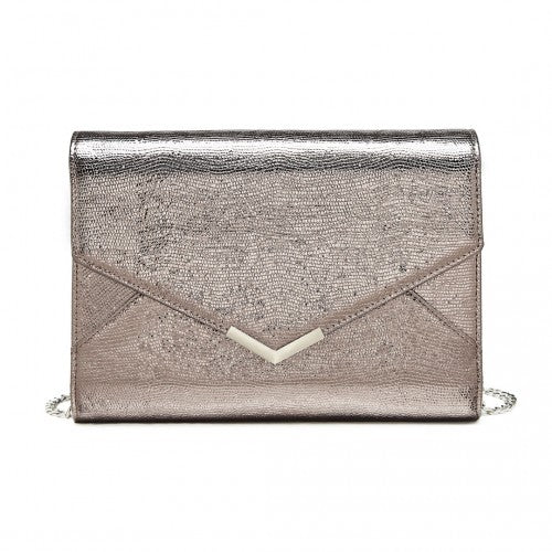 LP2306 - Miss Lulu Glitter Envelope Flap Clutch Evening Bag - Grey