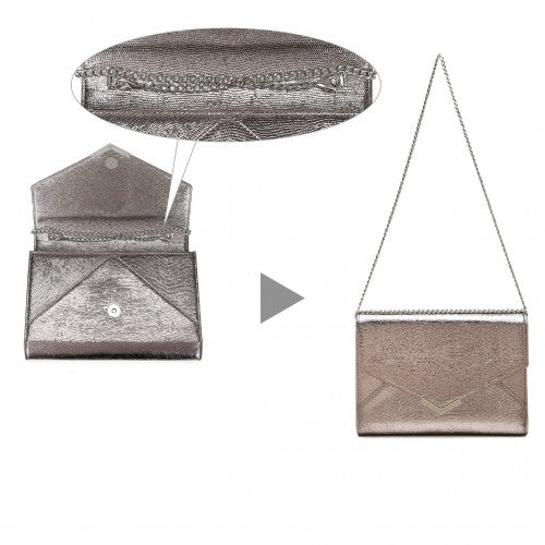 LP2306 - Miss Lulu Glitter Envelope Flap Clutch Evening Bag - Grey