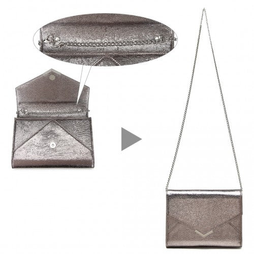 LP2306 - Miss Lulu Glitter Envelope Flap Clutch Evening Bag - Grey