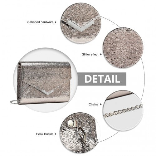 LP2306 - Miss Lulu Glitter Envelope Flap Clutch Evening Bag - Grey