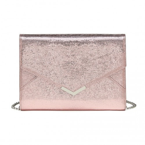 LP2306 - Miss Lulu Glitter Envelope Flap Clutch Evening Bag - Pink