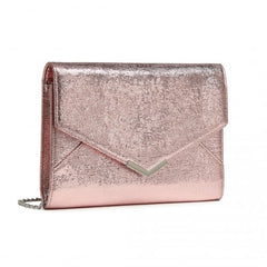 LP2306 - Miss Lulu Glitter Envelope Flap Clutch Evening Bag - Pink