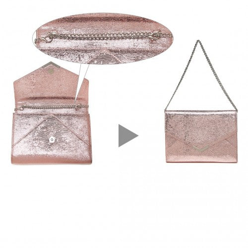 LP2306 - Miss Lulu Glitter Envelope Flap Clutch Evening Bag - Pink