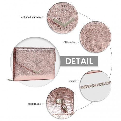 LP2306 - Miss Lulu Glitter Envelope Flap Clutch Evening Bag - Pink