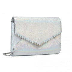 LP2306 - Miss Lulu Glitter Envelope Flap Clutch Evening Bag - Silver