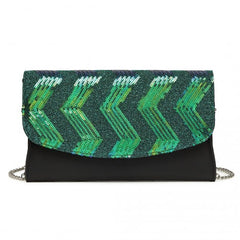 LP2311 - Miss Lulu Gorgeous Sequins Evening Clutch Bag Chain Shoulder Bag - Black And Green