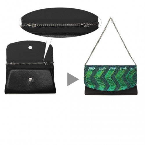 LP2311 - Miss Lulu Gorgeous Sequins Evening Clutch Bag Chain Shoulder Bag - Black And Green