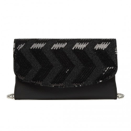 LP2311 - Miss Lulu Gorgeous Sequins Evening Clutch Bag Chain Shoulder Bag - Black