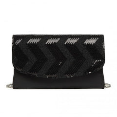 LP2311 - Miss Lulu Gorgeous Sequins Evening Clutch Bag Chain Shoulder Bag - Black