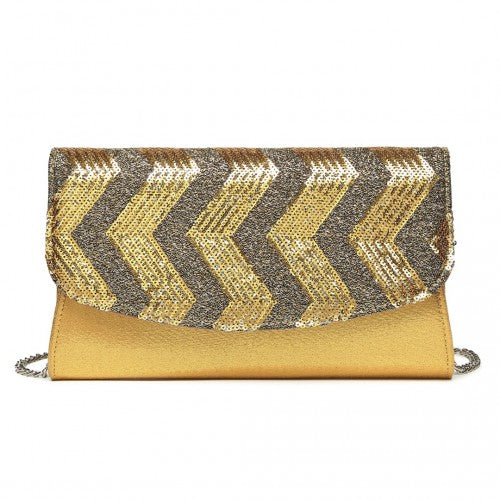 LP2311 - Miss Lulu Gorgeous Sequins Evening Clutch Bag Chain Shoulder Bag - Gold