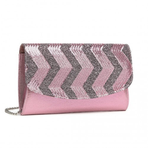 LP2311 - Miss Lulu Gorgeous Sequins Evening Clutch Bag Chain Shoulder Bag - Pink