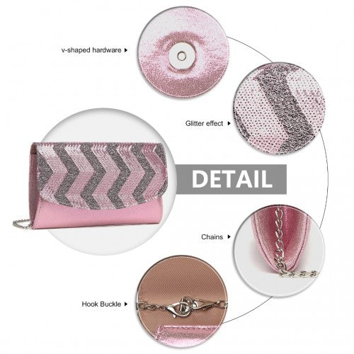 LP2311 - Miss Lulu Gorgeous Sequins Evening Clutch Bag Chain Shoulder Bag - Pink