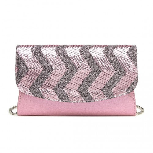 LP2311 - Miss Lulu Gorgeous Sequins Evening Clutch Bag Chain Shoulder Bag - Pink