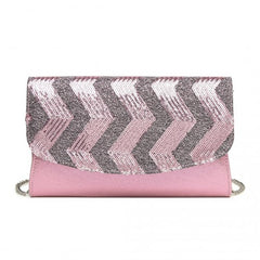 LP2311 - Miss Lulu Gorgeous Sequins Evening Clutch Bag Chain Shoulder Bag - Pink