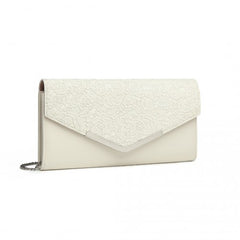 LP2312 - Miss Lulu Lace Envelope Flap Clutch Evening Bag - Beige