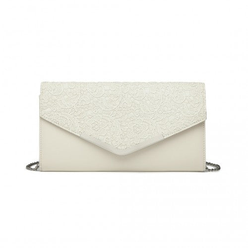 LP2312 - Miss Lulu Lace Envelope Flap Clutch Evening Bag - Beige