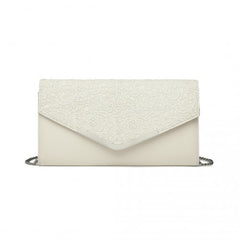 LP2312 - Miss Lulu Lace Envelope Flap Clutch Evening Bag - Beige