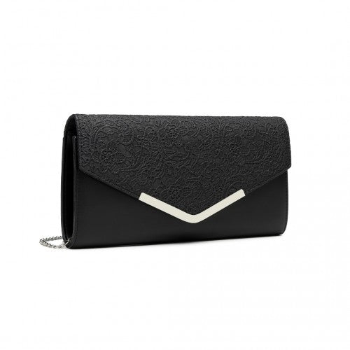 LP2312 - Miss Lulu Lace Envelope Flap Clutch Evening Bag - Black