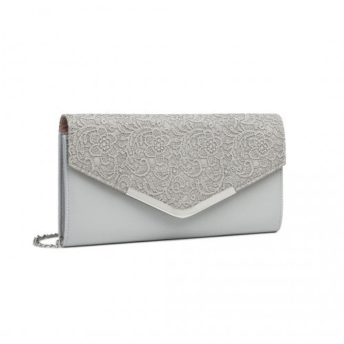 LP2312 - Miss Lulu Lace Envelope Flap Clutch Evening Bag - Grey