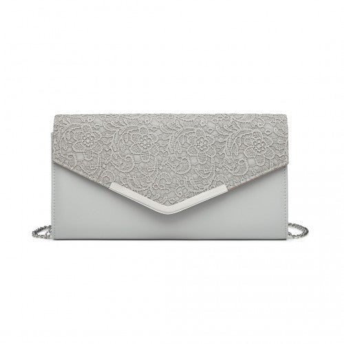 LP2312 - Miss Lulu Lace Envelope Flap Clutch Evening Bag - Grey