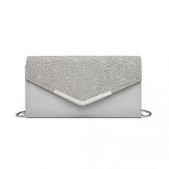 LP2312 - Miss Lulu Lace Envelope Flap Clutch Evening Bag - Grey