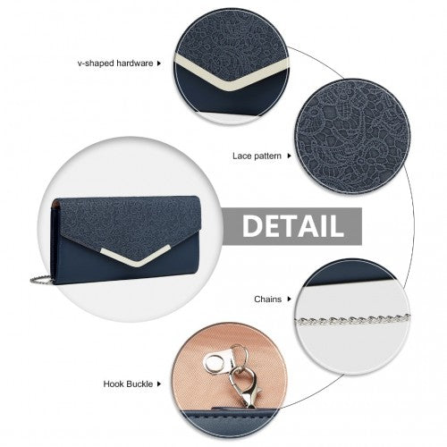 LP2312 - Miss Lulu Lace Envelope Flap Clutch Evening Bag - Navy