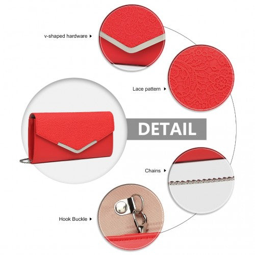 LP2312 - Miss Lulu Lace Envelope Flap Clutch Evening Bag - Red