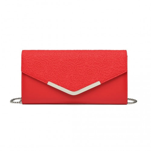 LP2312 - Miss Lulu Lace Envelope Flap Clutch Evening Bag - Red