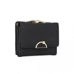 LP2335 - Miss Lulu PU Leather Half-Circle Petal Clasp Wallet - Black