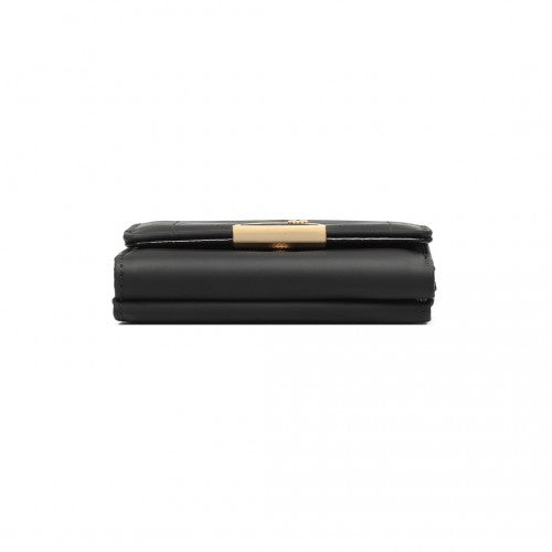 LP2335 - Miss Lulu PU Leather Half-Circle Petal Clasp Wallet - Black