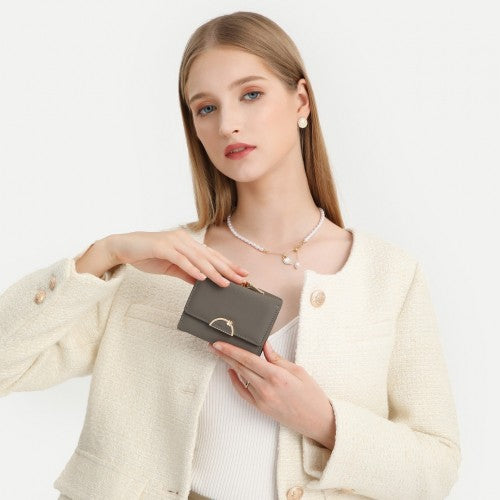 LP2335 - Miss Lulu PU Leather Half-Circle Petal Clasp Wallet - Grey