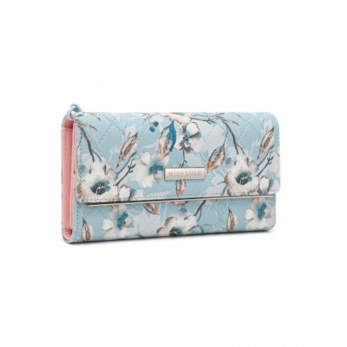 LP2353F - Miss Lulu Ladies' Flower Printed PU Leather Long Purse - Blue