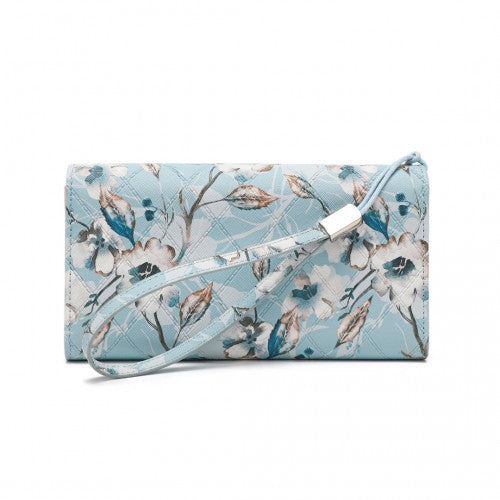 LP2353F - Miss Lulu Ladies' Flower Printed PU Leather Long Purse - Blue