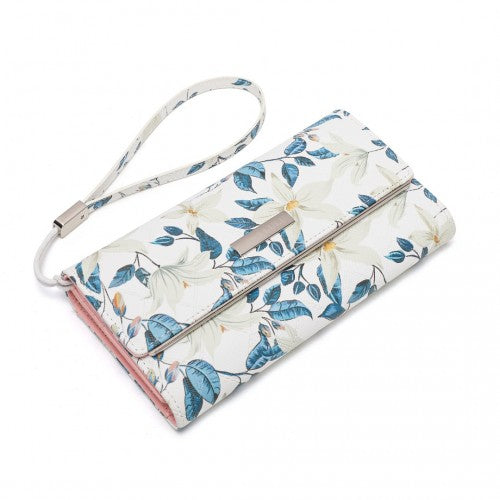 LP2353F - Miss Lulu Ladies' Flower Printed PU Leather Long Purse - Beige