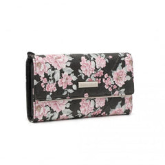 LP2353F - Miss Lulu Ladies' Flower Printed PU Leather Long Purse - Black