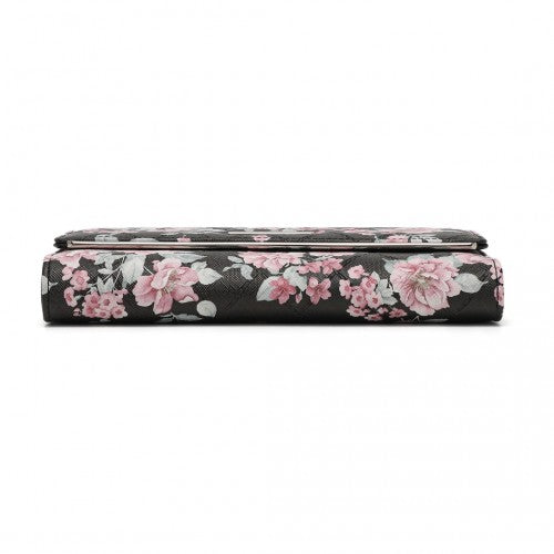 LP2353F - Miss Lulu Ladies' Flower Printed PU Leather Long Purse - Black