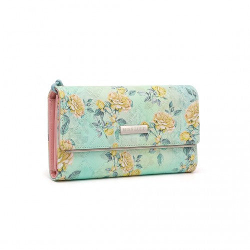 LP2353F - Miss Lulu Ladies' Flower Printed PU Leather Long Purse - Green